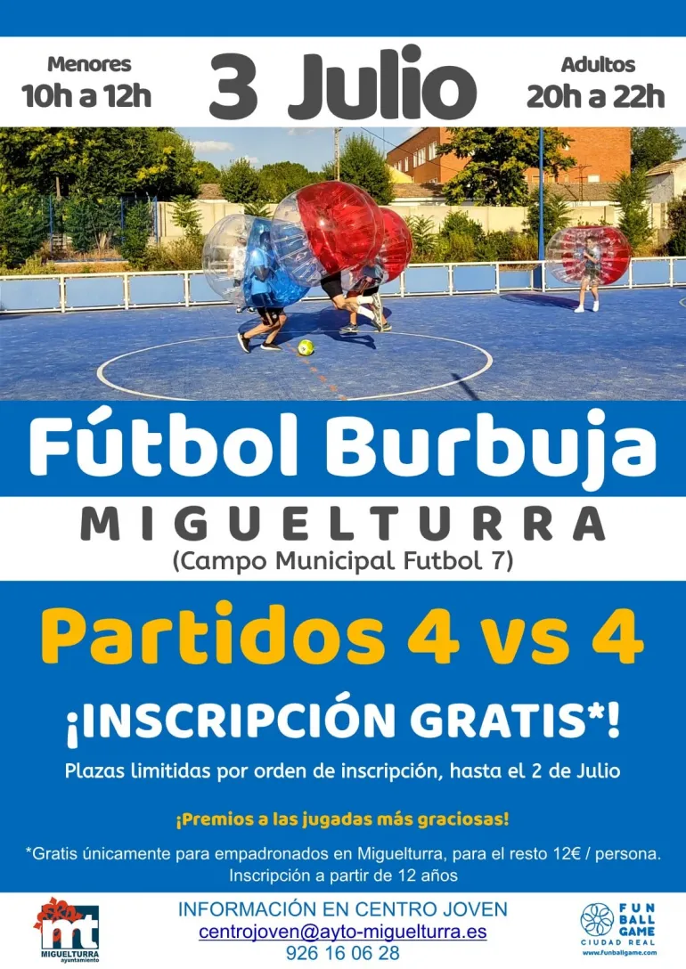 imagen del cartel Futbol Burbuja, Miguelturra julio de 2021