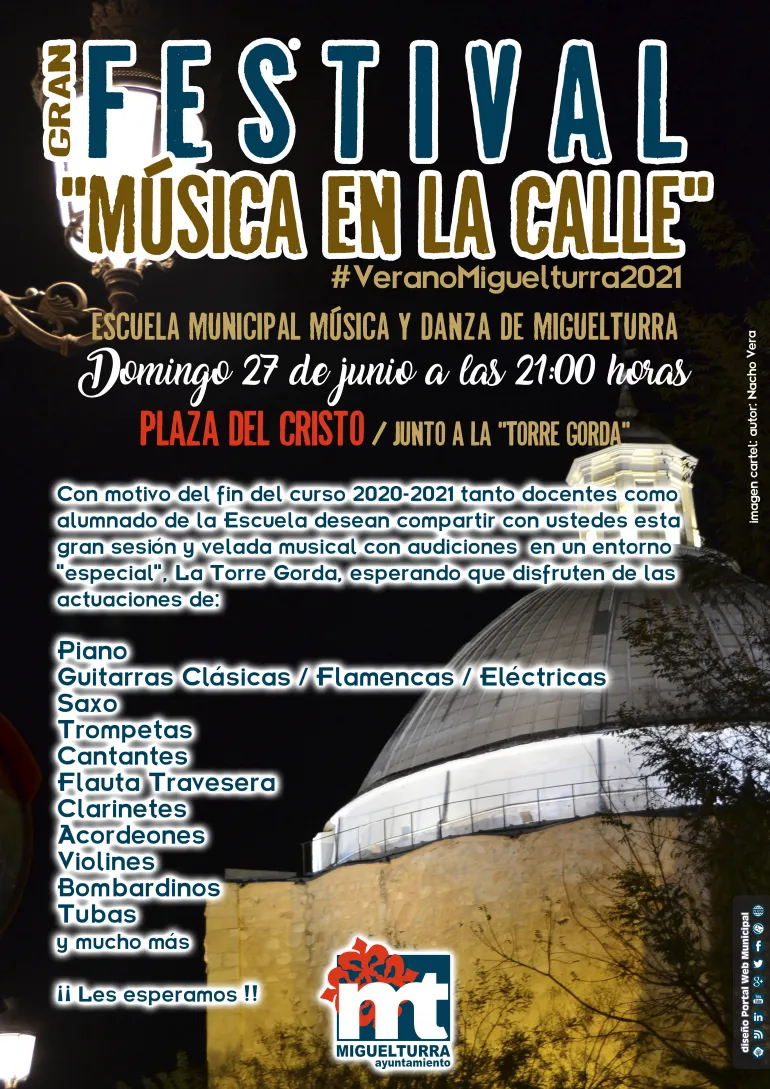 imagen del cartel anunciador del Gran Festival Música en la Calle, junio 2021, diseño portal web municipal