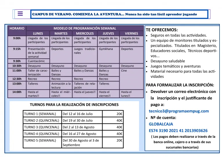 tríptico Campus de Verano 2021, página 2d2