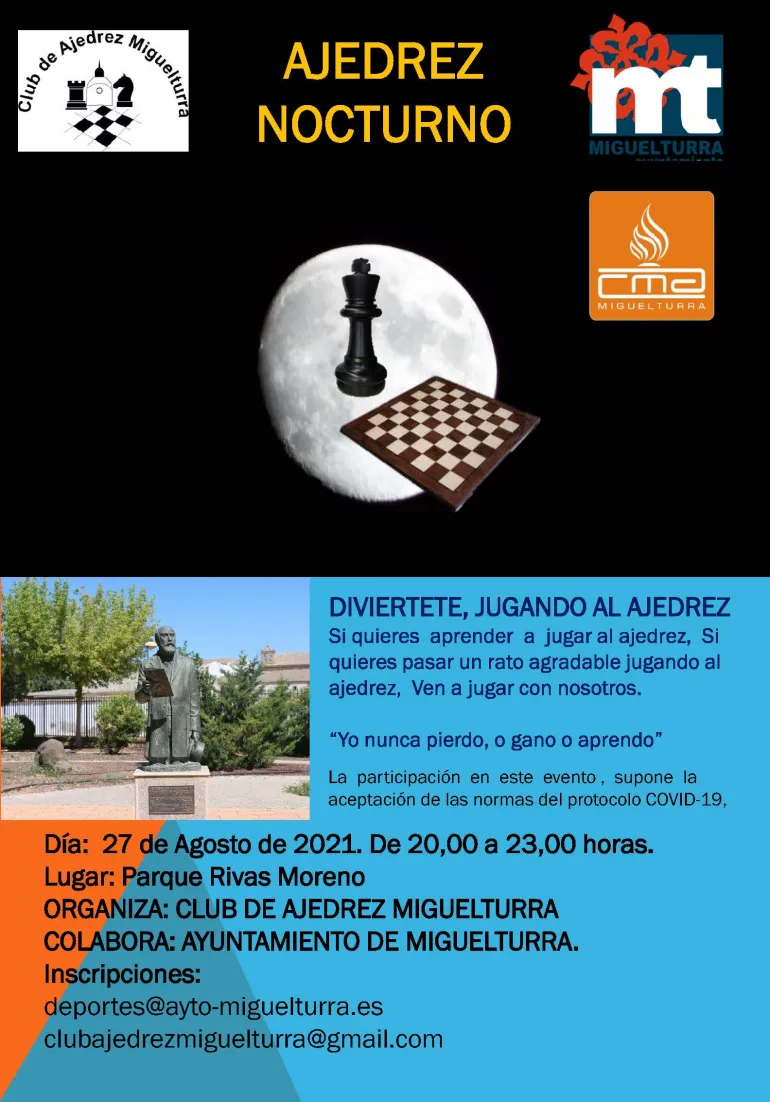 evento imagen del cartel ajedrez nocturno, Miguelturra agosto 2021