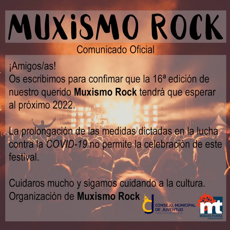 imagen comunicado suspensión Muxismo Rock 2021, Miguelturra