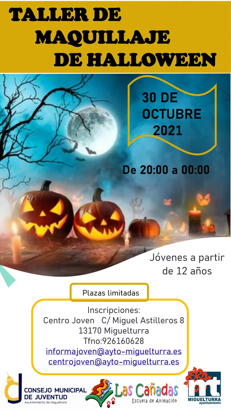 imagen cartel taller maquillaje de Halloween, octubre 2021