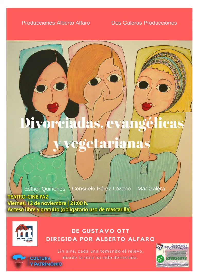imagen del cartel de la obra de teatro Divorciadas, evangélicas y vegetarianas