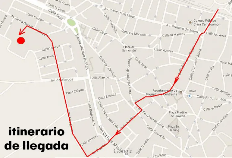 plano itinerario de llegada Media Maratón Rural 2021