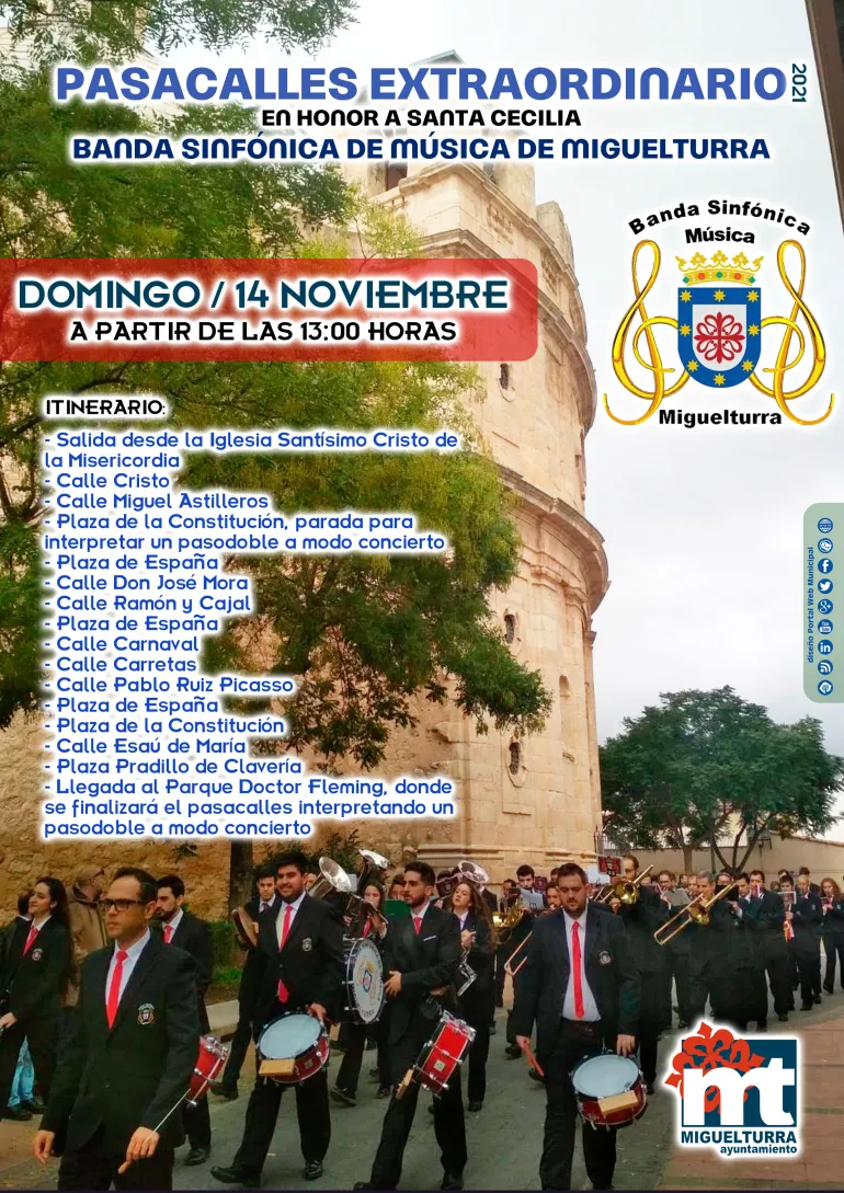 imagen del cartel del pasacalles de la Banda Sinfónica Municipal, noviembre de 2021, diseño portal web municipal