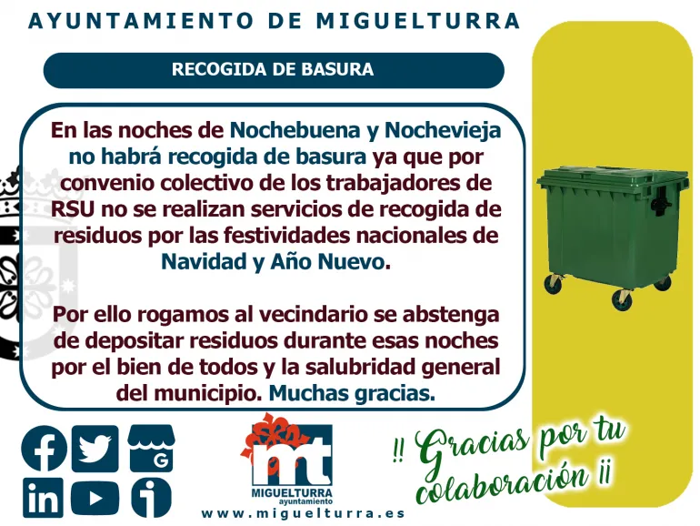 anuncio sin recogida basura, diciembre 2021