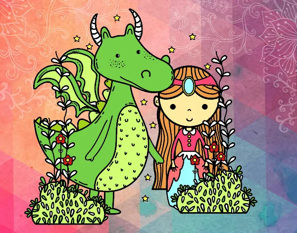 dragón y princesa, dibujo