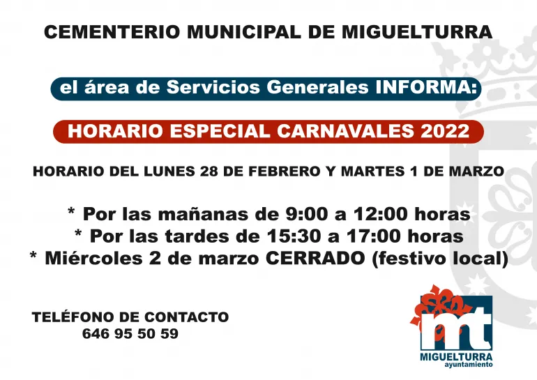 Cementerio Carnaval 2022 horarios