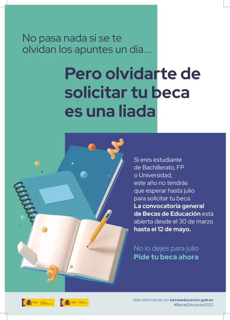 imagen cartel convocatoria becas Ministerio Educación, 2022