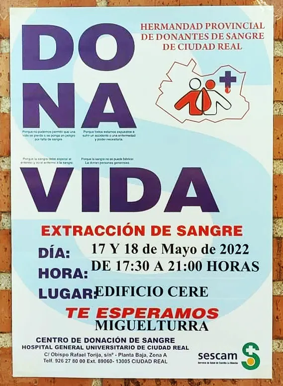imagen cartel donación sangre, mayo 2022
