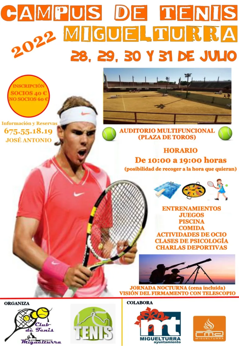 imagen cartel Campus de Tenis Miguelturra, julio 2022
