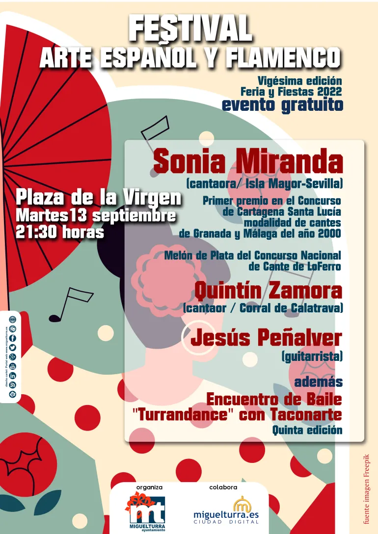 Cartel arte español y flamenco Ferias 2022, Miguelturra, diseño portal web municipal