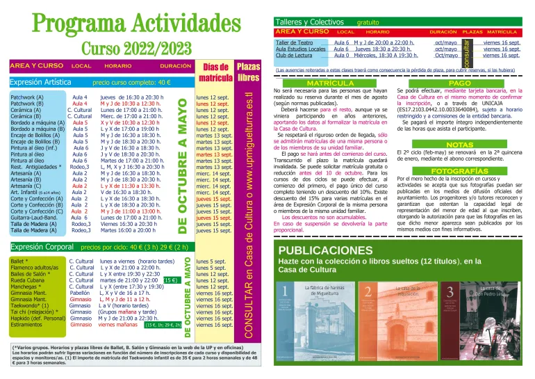 folleto Universidad Popular Miguelturra, curso 2022-2023, página 2