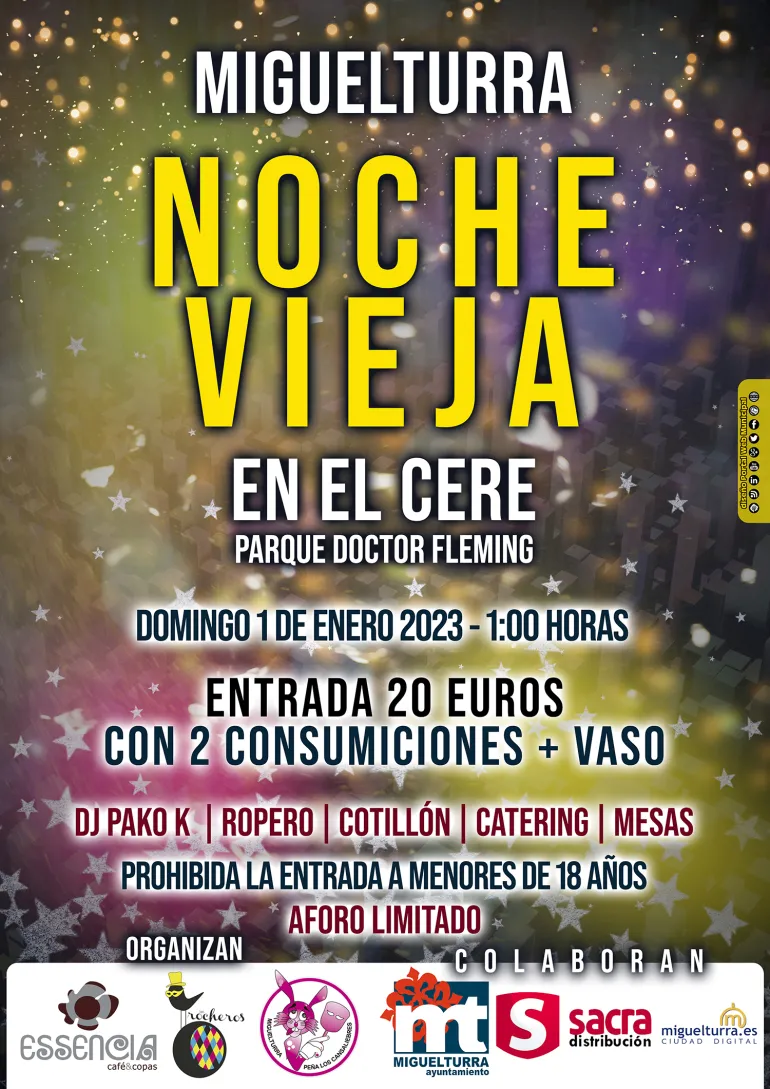 cartel fiesta año nuevo 2023 en el CERE, diseño portal web municipal