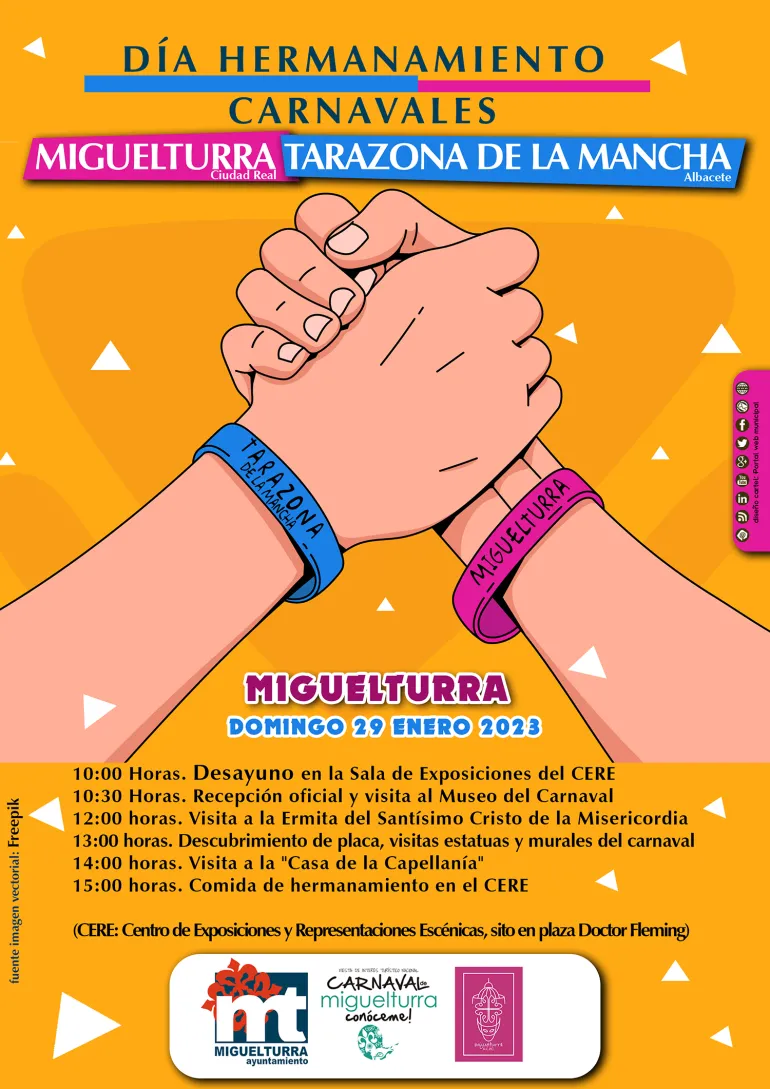 cartel hermanamiento carnavales Miguelturra y Tarazona de la Mancha, diseño portal web