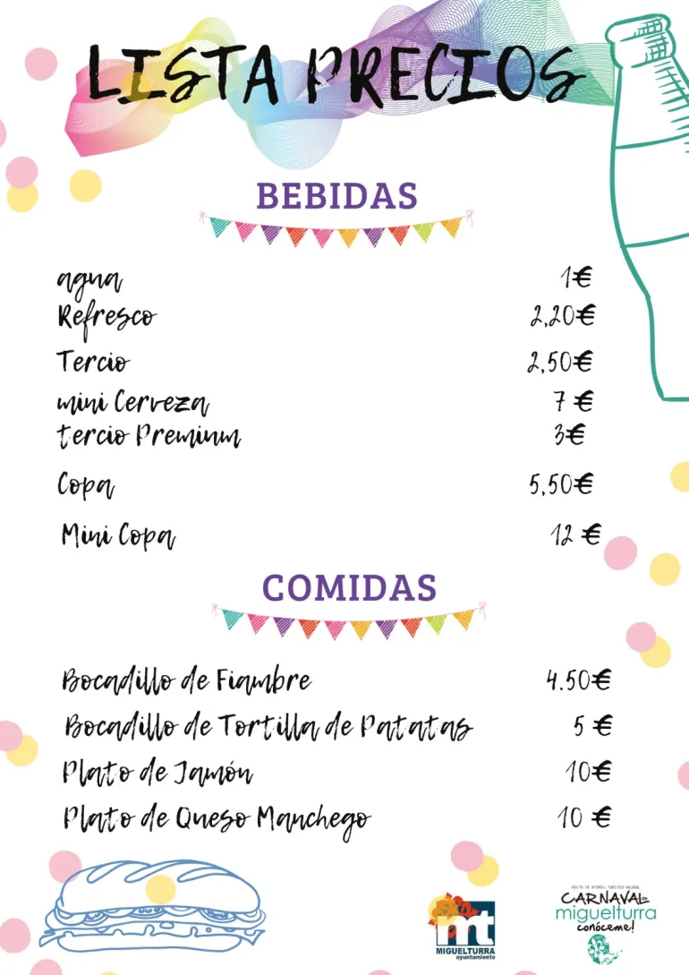 precios bebidas carnaval miguelturra 2023, imagen 2