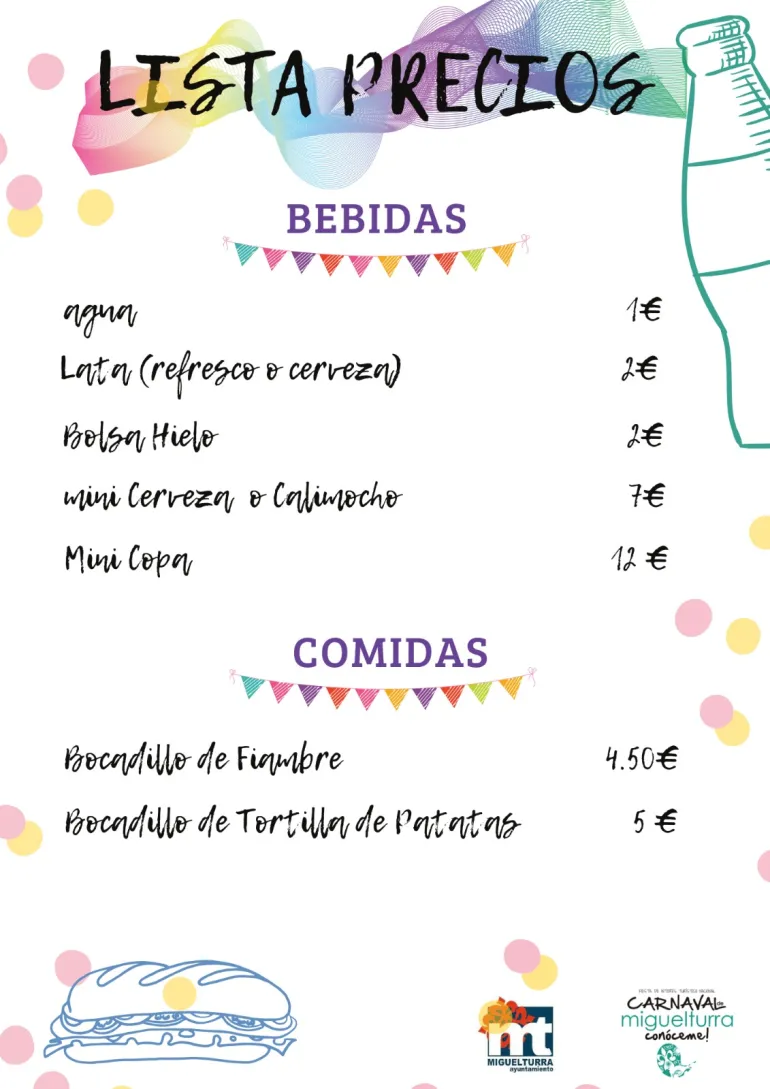 precios bebidas carnaval miguelturra 2023, imagen 2