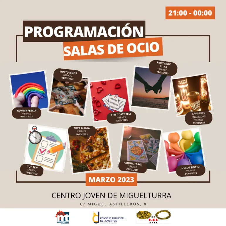 programación Salas Ocio Centro Joven, noches, marzo 2023