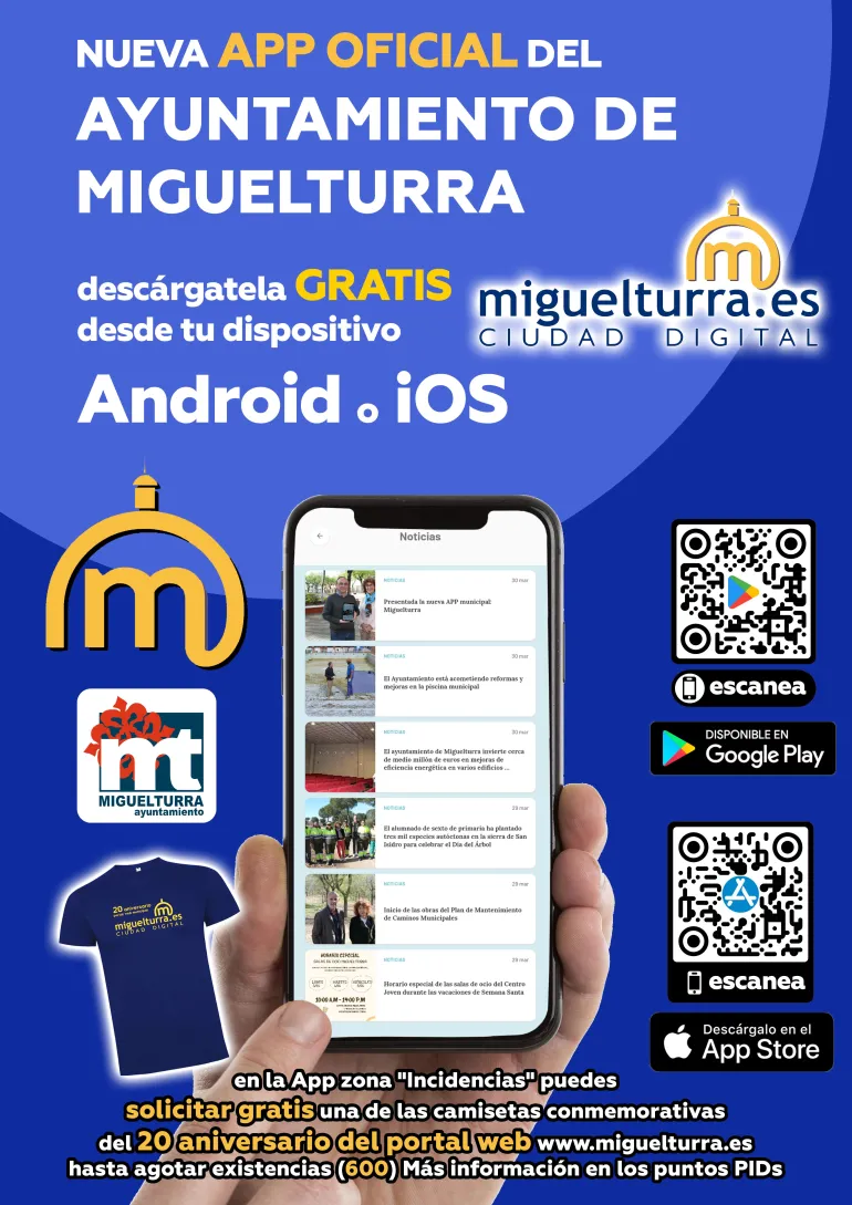 cartel nueva app ayto y camisetas 20 aniversario portal web