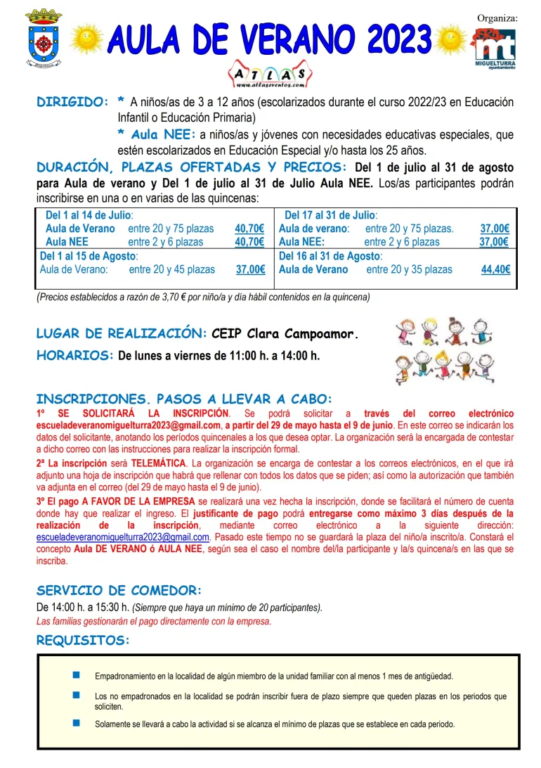 cartel Aula de Verano Miguelturra 2023