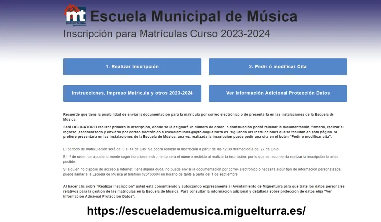 captura pantalla matrículas 2023-2024 Escuela Música