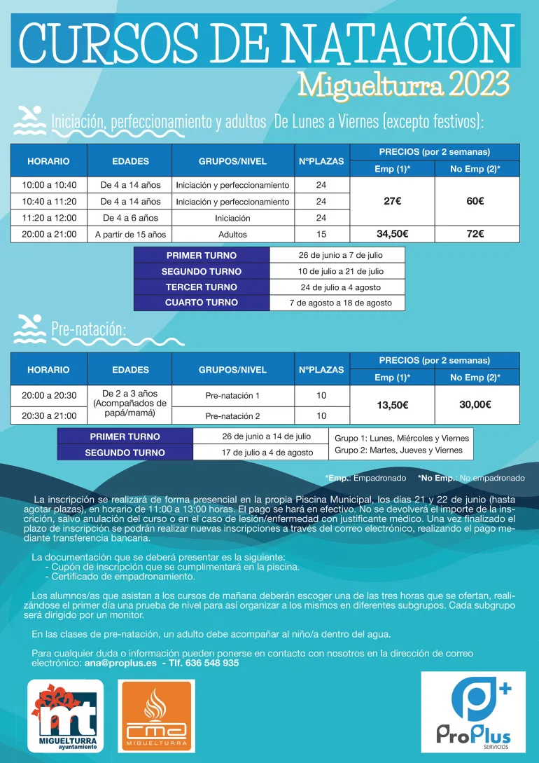 cursos natación Miguelturra verano 2023