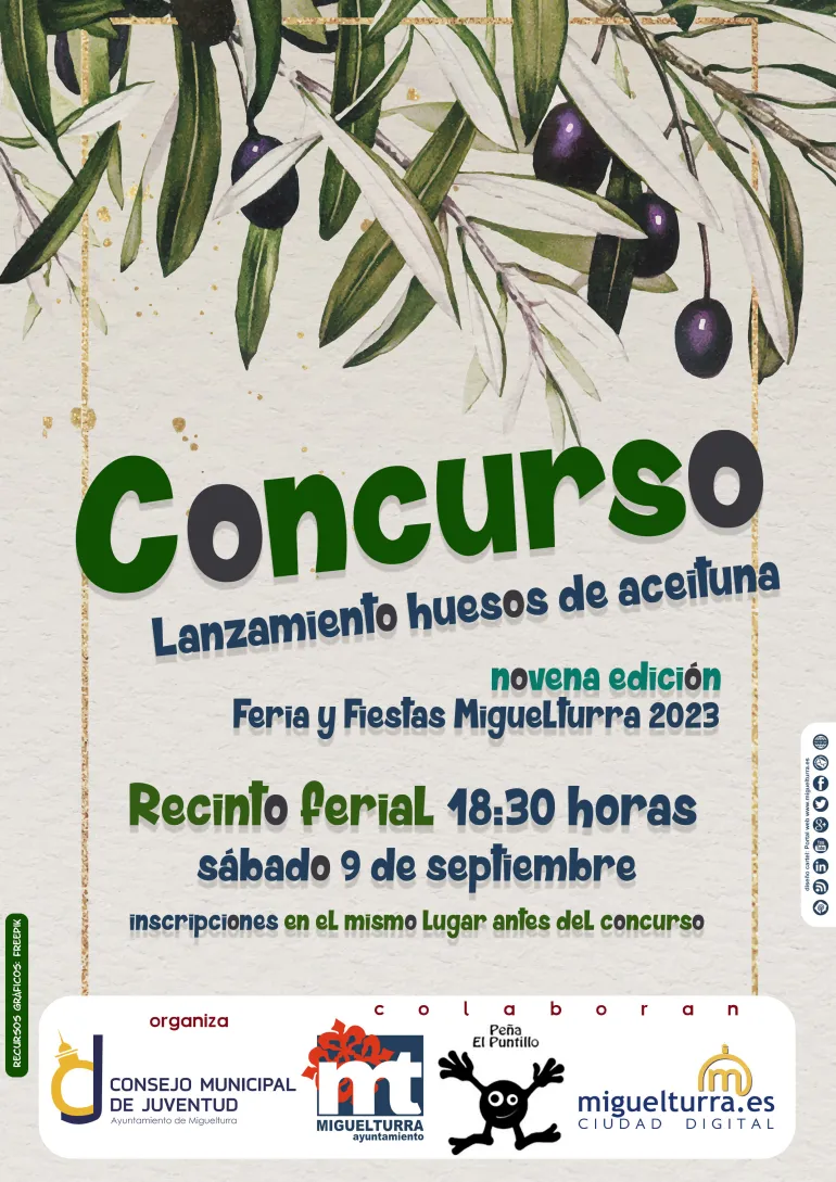 cartel concurso lanzamiento huesos de aceituna, ferias 2023