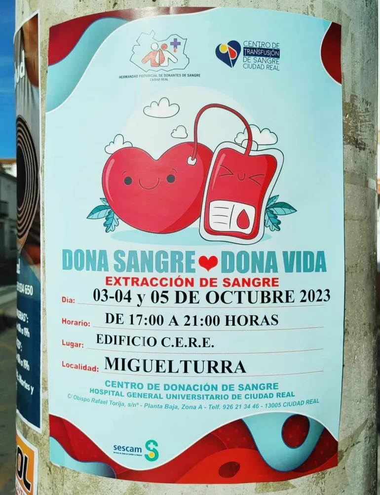 cartel extracción sangre miguelturra, octubre 2023