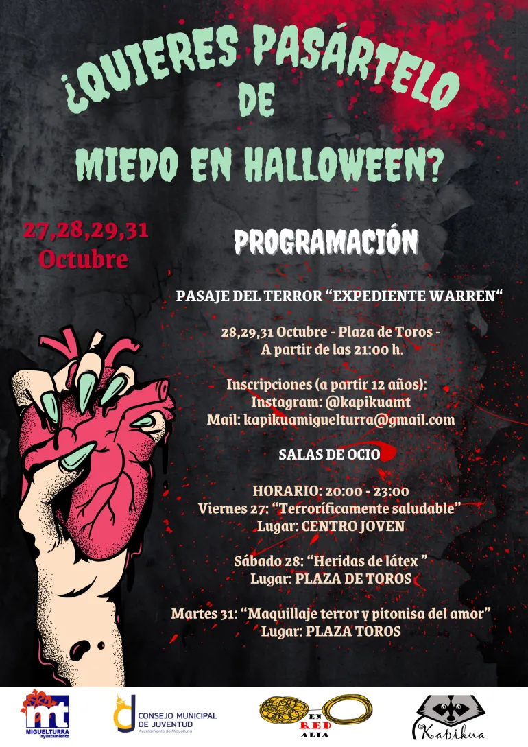 Cartel programación Halloween área de juventud, Miguelturra 2023