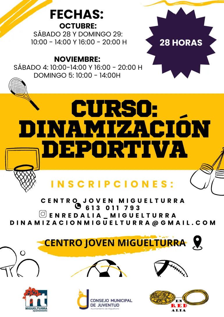 Cartel Curso Dinamización Deportiva, Juventud Octubre de 2023 en Miguelturra