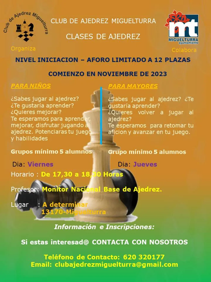 cursos ajedrez Miguelturra, noviembre 2023