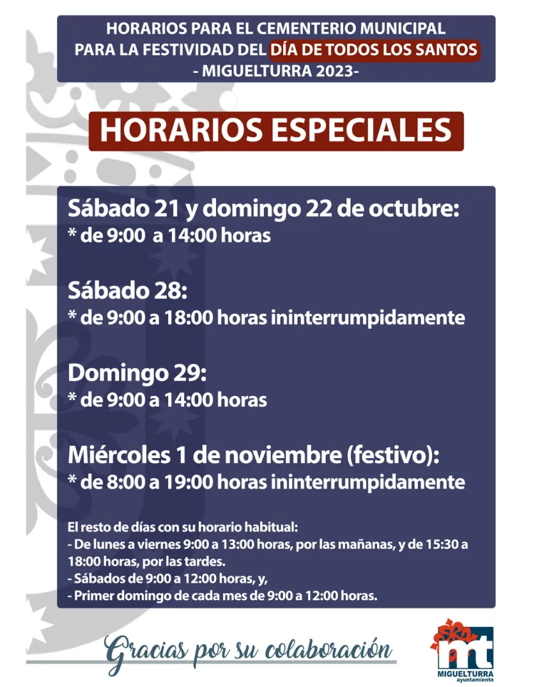 horarios cementerio Todos los Santos 2023