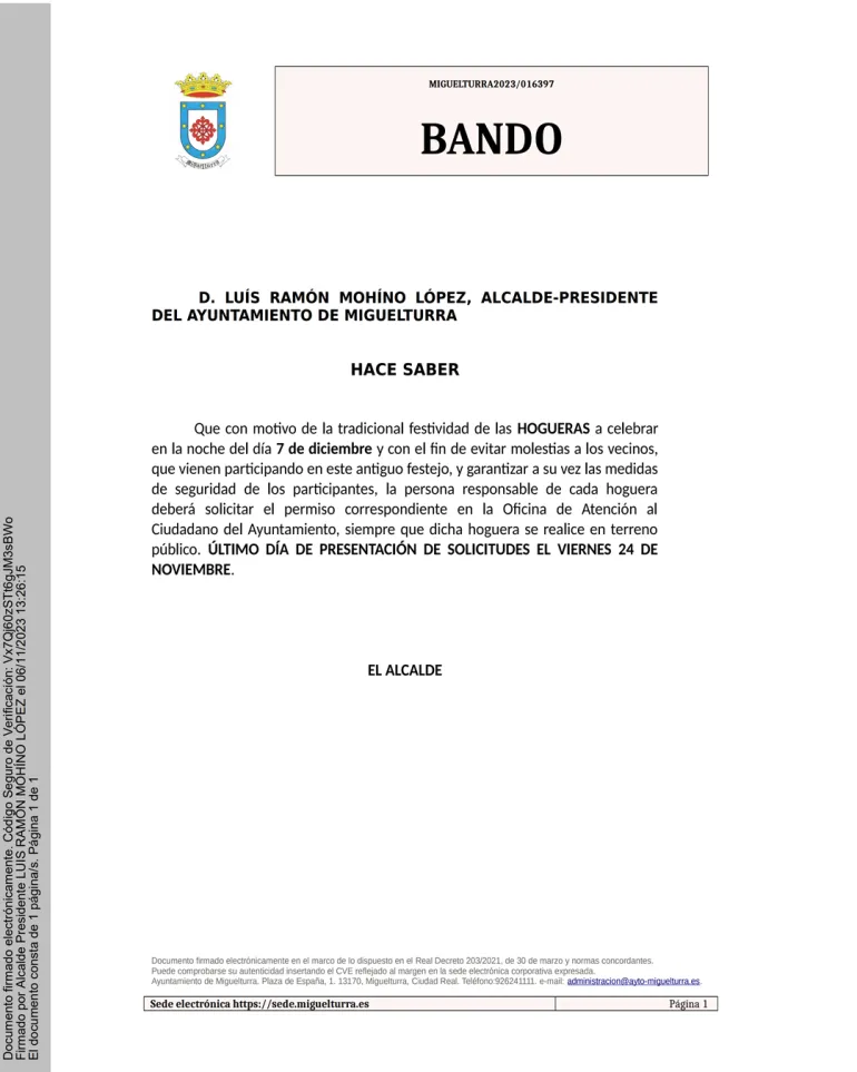 bando solicitud hogueras diciembre 2023