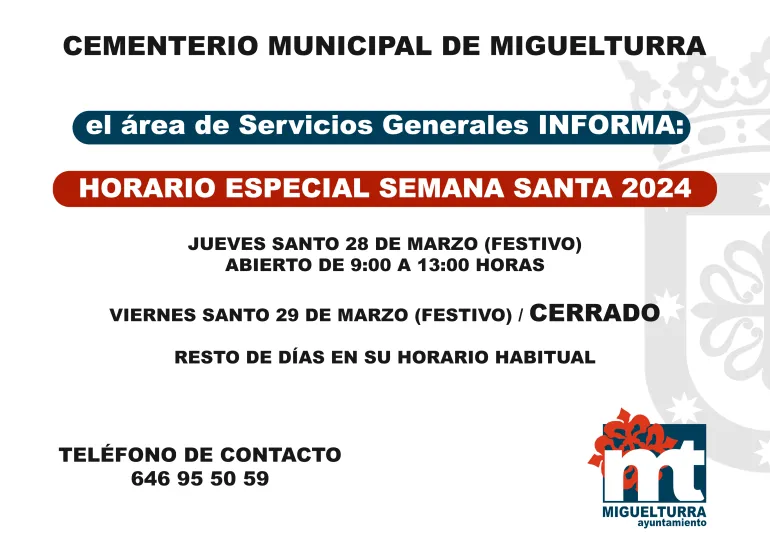 horario especial semana santa 2024 cementerio miguelturra