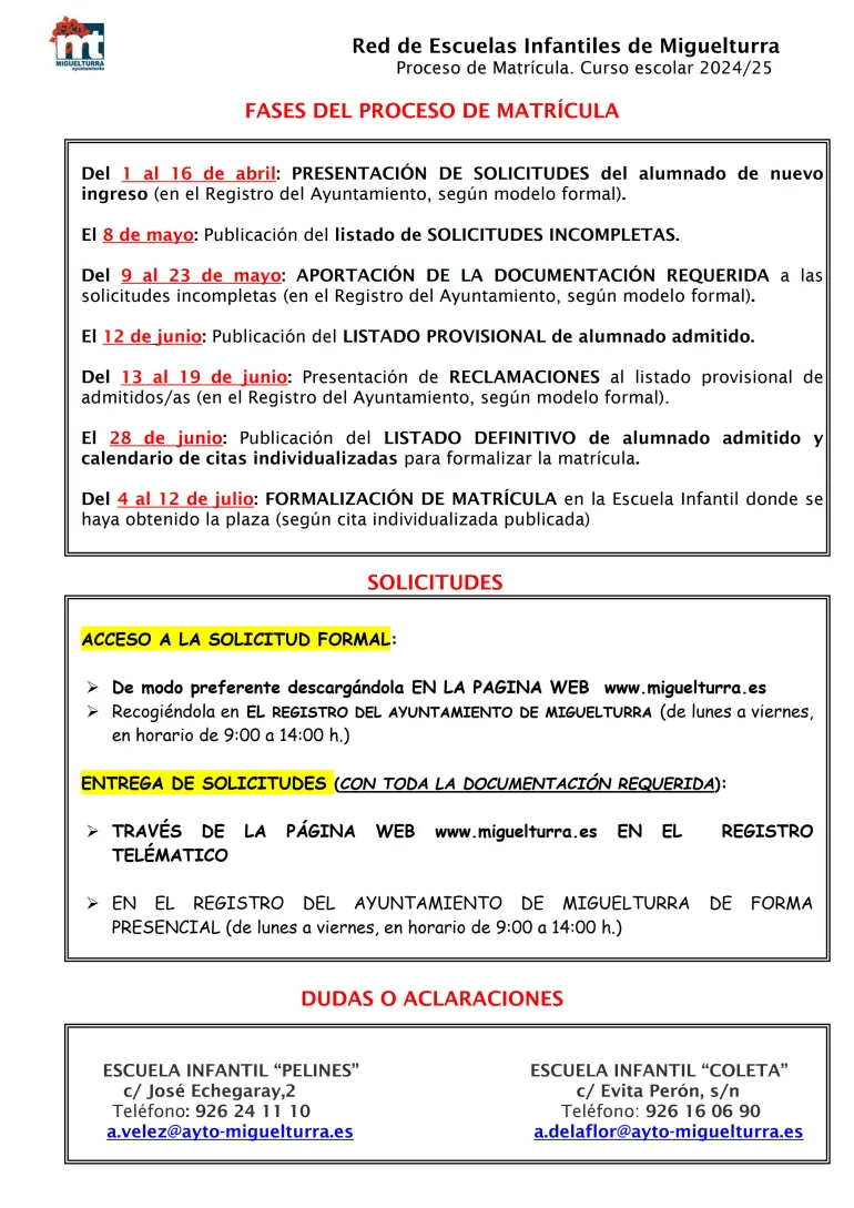 calendario matriculación escuelas infantiles 2024-2025, imagen 2