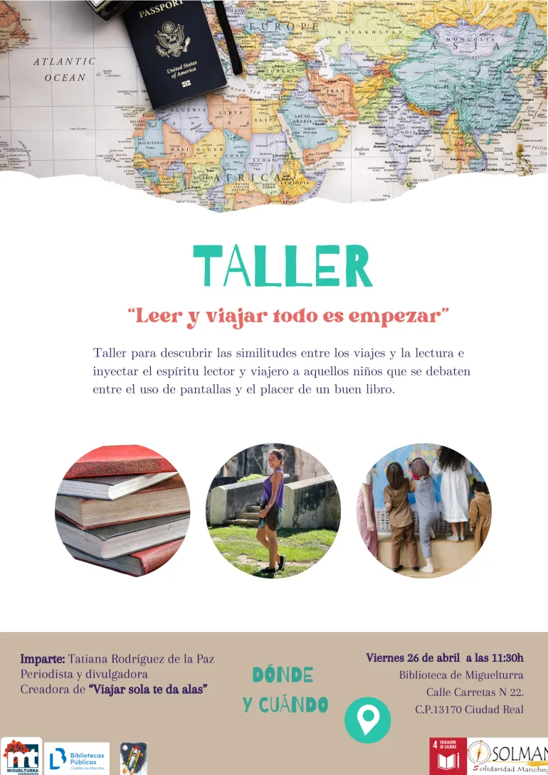 Cartel Leer y viajar todo es empezar, Miguelturra abril 2024