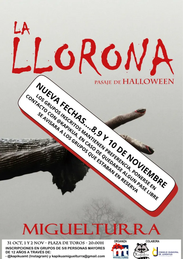 Cartel nuevas fechas pasaje terror La Llorona, Miguelturra noviembre 2024