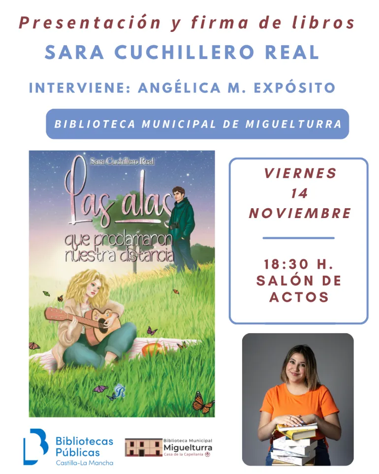 Cartel presentación y firma de libros Sara Cuchillero Real, Miguelturra noviembre 2025