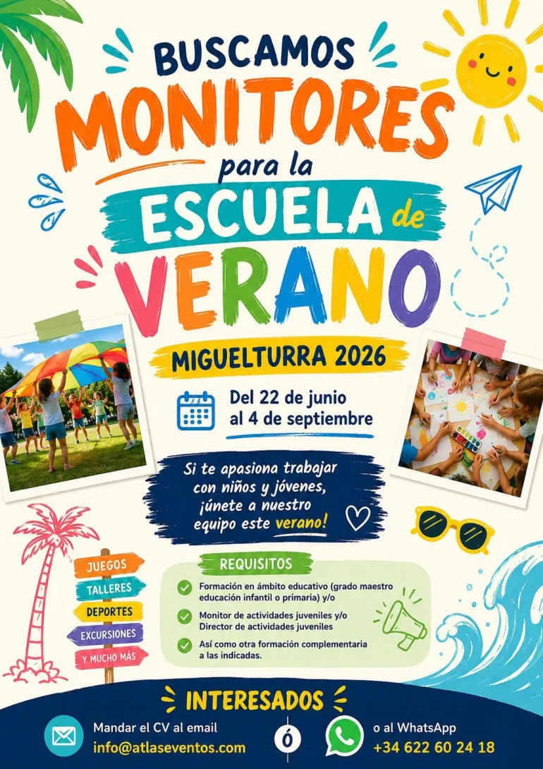Cartel Escuela Monitores Escuela de Verano. Miguelturra mayo 2026