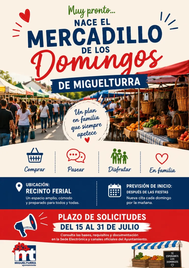 Cartel nuevo Mercadillo de los Domingos, Miguelturra julio 2026