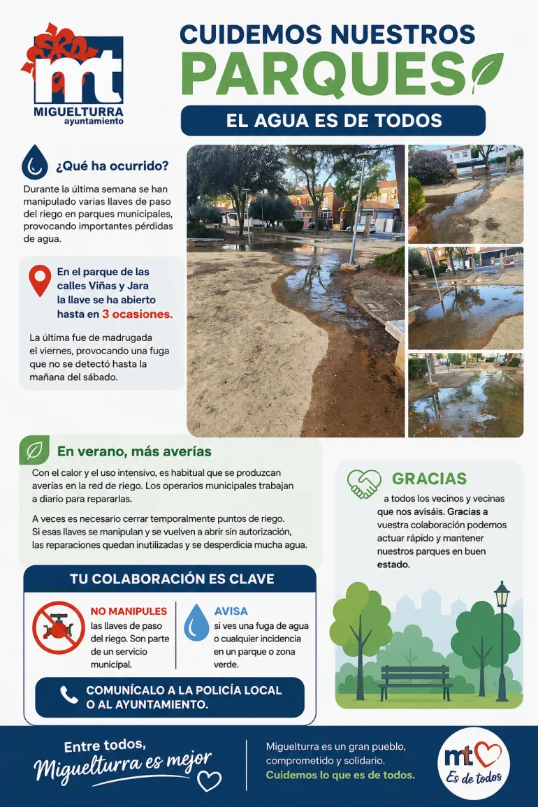 Cartel cuidemos nuestros parques, Miguelturra julio 2026