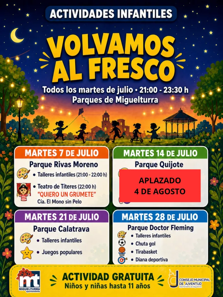 Cartel Volvamos al Fresco, evento aplazado, Miguelturra julio 2026