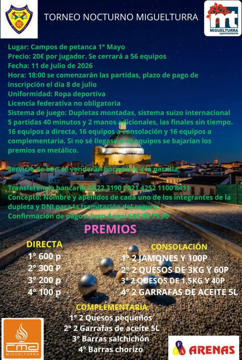 Cartel torneo petanca, Miguelturra julio 2026