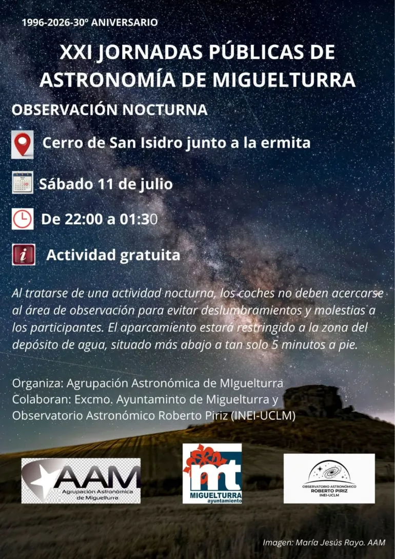 Cartel XXI Jornadas Públicas Astronomía, Miguelturra julio 2026