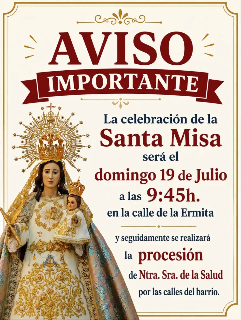 Cartel modificación Procesión Fiestas Barrio Oriente, Miguelturra julio 2026