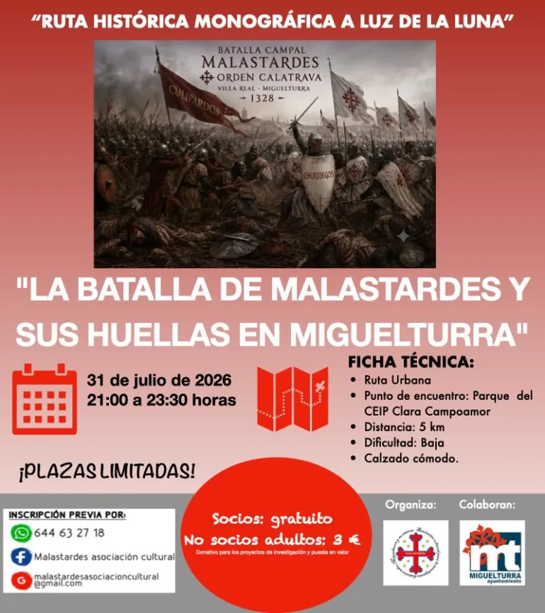 Cartel ruta histórica batalla de Malastardes, Miguelturra julio 2026