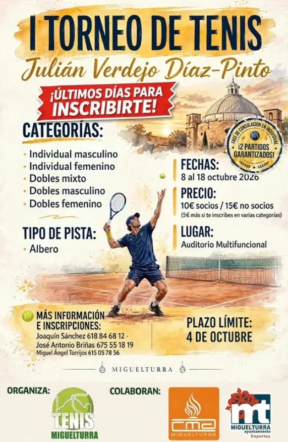 Cartel I Torneo de Tenis Julián Verdejo Díaz-Pinto, Miguelturra octubre 2026