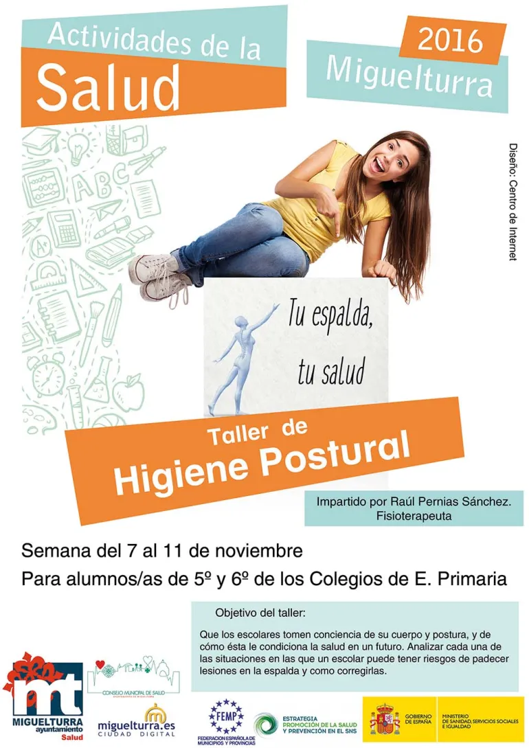 cursos imagen cartel talleres higiene postural, noviembre 2016, diseño cartel Centro de Internet Miguelturra
