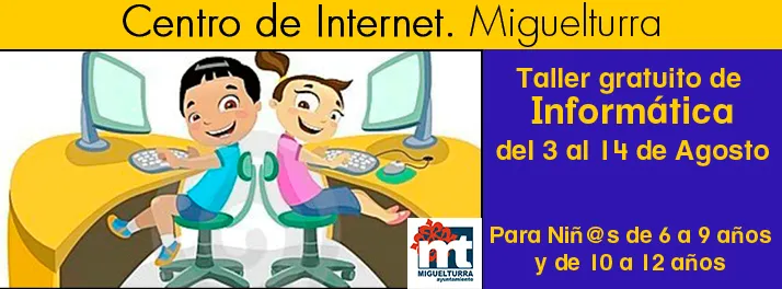 banner cursos gratuitos de informática para niños-as verano 2015, Centro de Internet