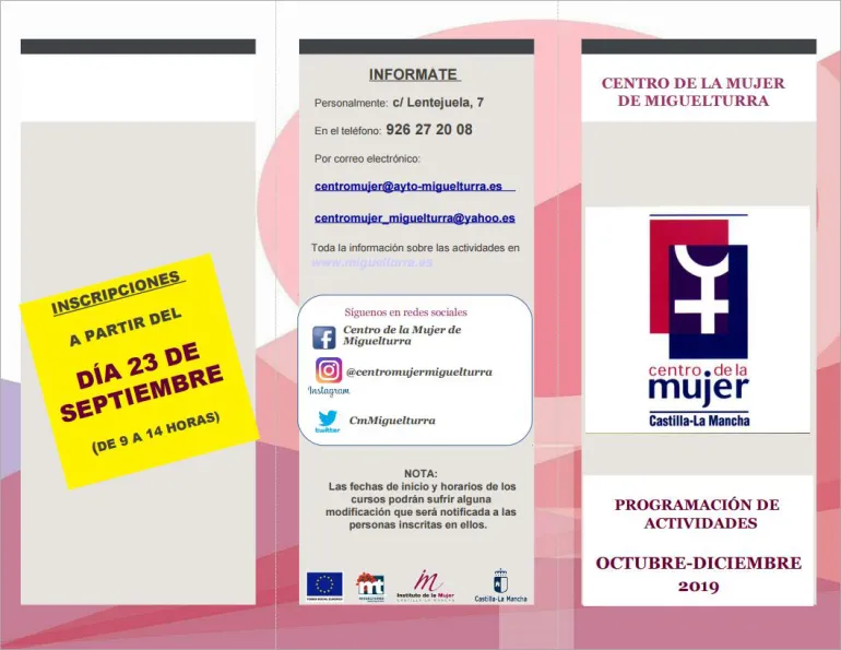 curso imagen folleto Centro de la Mujer, septiembre 2019